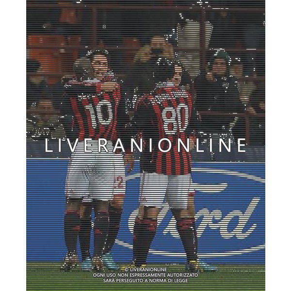 Champions League 2009/2010 Gruppo C MD5 Milano - 25.11.2009 AC Milan-Olympique Marsiglia Nella Foto: ABBRACCI ESULTANZA DOPO IL GOL DI MARCO BORRIELLO DEL 1-0 CON SEEDORF E RONALDINHO /Ph.Vitez-Ag. Aldo Liverani