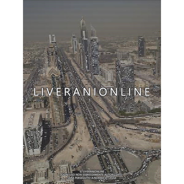 Aerial view of Sheikh Zayed Road, Dubai, UAE. © PHOTOSHOT - AG. ALDO LIVERANI SAS ITALY ONLY DUBAI - EMIRATI ARABI