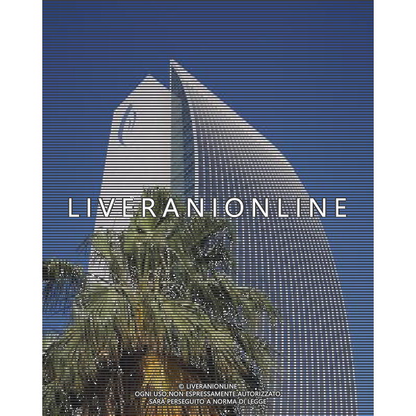 National Bank of Dubai on Dubai creek with palm in foreground. Ref: B529_124381_01396 Compulsory Credit: Eye Ubiquitous/Photoshot DUBAI - EMIRATI ARABI UNITI /Agenzia Aldo Liverani Sas - ITALY ONLY -