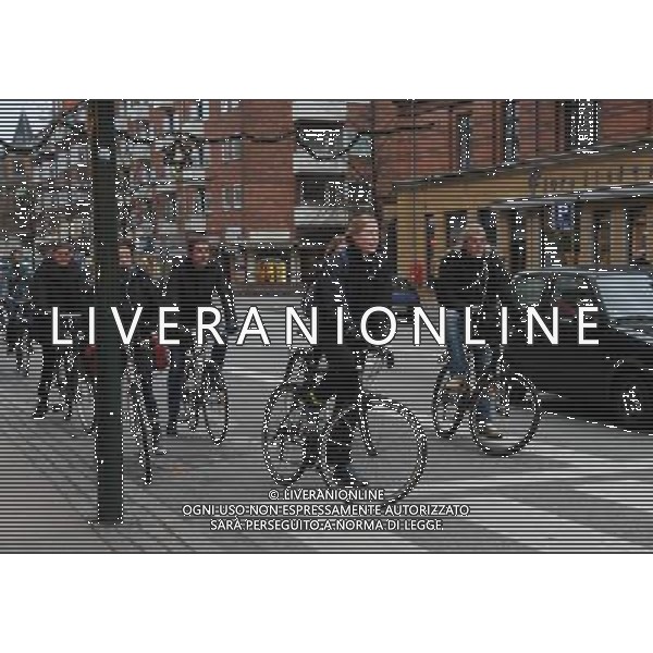 (091202) -- COPENHAGEN, Dec. 2, 2009 -- People ride bicycles on a bicycle path in Copenhagen, capital of Denmark, on Nov. 23, 2009. Copenhagen is known as one of the most bicycle-friendly cities in the world. 36% of all citizens commute to work or school by bicycle. Also, the city\'s bicycle paths are extensive and well used. The local government has also taken some measures to promote the energy-efficient, economical and enjoyable means of transportation. Zhao Changchun) (wjd) Ciclisti - persone in bicicletta - biciclette nella citta\' di Copenhagen capitale della Danimarca /Agenzia Aldo Liverani Sas - ITALY ONLY -