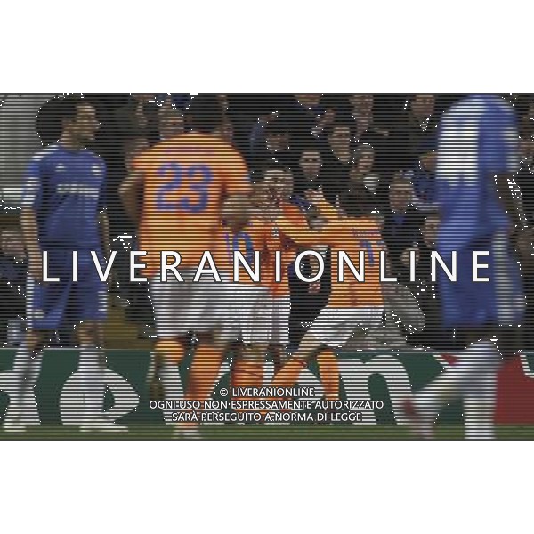 Apoel«s players celebrate Marcin Zewlakow«s goal (second right) during the Champions League group stage game between Chelsea FC and Apoel FC in Stamford Bridge Stadium, London, Britain, 8 December 2009. /AGENZIA ALDO LIVERANI SAS - ITALY ONLY -
