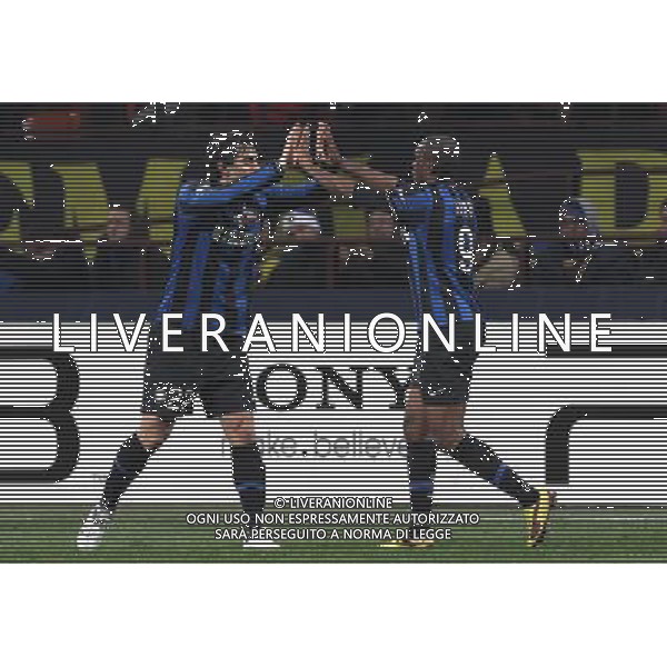 Champions League 2009/2010 Gruppo F MD6 Milano - 09.12.2009 FC Inter-FC Rubin Kazan Nella Foto: esultanza di samuel eto\'o con diego milito ©luzzani-Ag. Aldo Liverani