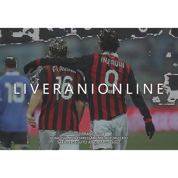 MILANO 13/1/2010 CALCIO SPORT COPPA ITALIA TIM 2009/2010 MILAN NOVARA NELLA FOTO l\'esultanza di filippo inzaghi e mathieu flamini dopo il gol PH LUZZANI/AG ALDO LIVERANI SAS