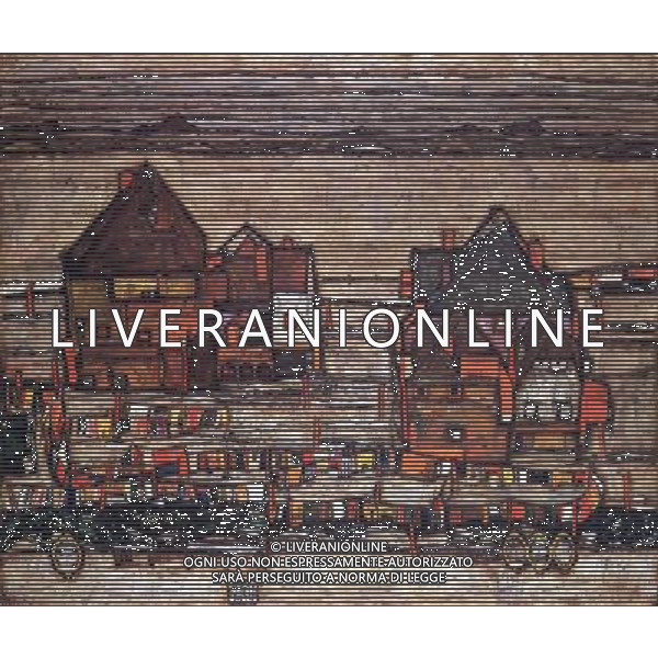 MILANO PALAZZO REALE 25 FEBBRAIO/6 GIUGNO 2010 TUTTE LE OPERE PROVENGONO DAL LEOPOLD MUSEUM DI VIENNA MOSTRA: \'SCHIELE ED IL SUO TEMPO\' NELLA FOTO EGON SCHIELE, CASE CON BUCATO COLORATO, 1914 OLIO SU TELA; 99X120,7cm FOTO AG ALDO LIVERANI