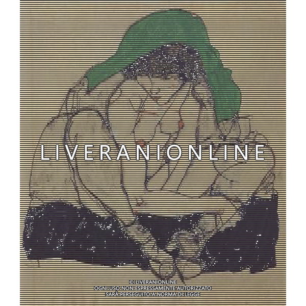 MILANO PALAZZO REALE 25 FEBBRAIO/6 GIUGNO 2010 TUTTE LE OPERE PROVENGONO DAL LEOPOLD MUSEUM DI VIENNA MOSTRA: \'SCHIELE ED IL SUO TEMPO\' NELLA FOTO EGON SCHIELE, DONNA ACCOVACCIATA CON FOULARD VERDE, 1914 MATITA, GOUACHE SU CARTA; 470X310cm FOTO AG ALDO LIVERANI