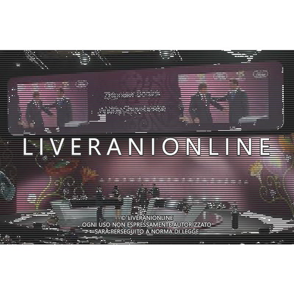 Former Polish soccer player Zbigniew Boniek (L) and Ukrainian football star Andriy Shevchenko (R) on the screen during the UEFA EURO 2012 qualifying Draw Cremony in the Congress Hall of the Palace of Culture and Science in Warsaw, Poland, 7 February 2010. 51 teams taking part in the Euro 2012 qualifications will create nine groups. Six of them will consist of six teams, and three of them – five. Winners and one team from the second place with the best achievements will advance to championships directly. The other eight teams classified on the second position in the group will set up four pairs. The EURO 2012 European soccer championship will kick off June 2012 in Poland and Ukraine. The opening match at the National Stadium in Warsaw will take place on 8 June. Eliminations will begin in September 2010 and will last until autumn 2011. /Agenzia Aldo Liverani Sas - ITALY ONLY - VARSAVIA: SORTEGGI DI QUALIFICAZIONE AGLI EUROPEI DI CALCIO UCRAINA-POLONIA 2012