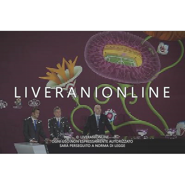 Ukrainian frormer football star\'s Andriy Shevchenko (L) and , Oleg Blokhin (C) with UEFA general secretary Gianni Infantino (R) durnig the UEFA EURO 2012 qualifying Draw Cremony in the Congress Hall of the Palace of Culture and Science in Warsaw, Poland, 7 February 2010. 51 teams taking part in the Euro 2012 qualifications will create nine groups. Six of them will consist of six teams, and three of them – five. Winners and one team from the second place with the best achievements will advance to championships directly. The other eight teams classified on the second position in the group will set up four pairs. The EURO 2012 European soccer championship will kick off June 2012 in Poland and Ukraine. The opening match at the National Stadium in Warsaw will take place on 8 June. Eliminations will begin in September 2010 and will last until autumn 2011. /Agenzia Aldo Liverani Sas - ITALY ONLY - VARSAVIA: SORTEGGI DI QUALIFICAZIONE AGLI EUROPEI DI CALCIO UCRAINA-POLONIA 2012