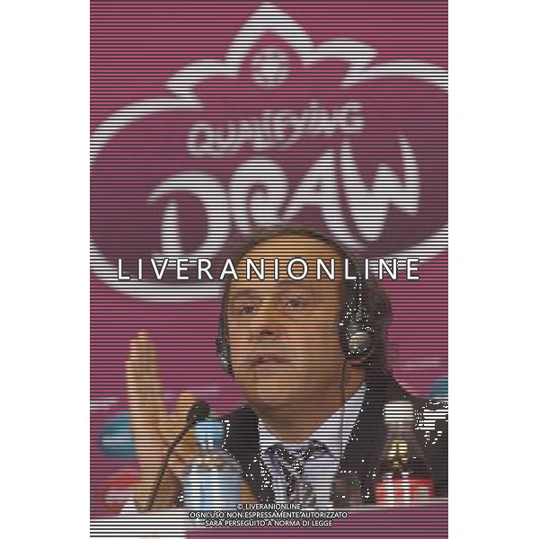 UEFA President Michel Platini gestures during a press conference in Warsaw, Poland, 6 February 2010 on the eve of the EURO 2012 qualifying draw. 51 teams taking part in the Euro 2012 qualifications will create nine groups. Six of them will consist of six teams, and three of them Ð five. Winners and one team from the second place with the best achievements will advance to championships directly. The other eight teams classified on the second position in the group will set up four pairs. The EURO 2012 European soccer championship will kick off June 2012 in Poland and Ukraine. The opening match at the National Stadium in Warsaw will take place on 8 June. Eliminations will begin in September 2010 and will last until autumn 2011. /Agenzia Aldo Liverani Sas - ITALY ONLY - VARSAVIA: SORTEGGI DI QUALIFICAZIONE AGLI EUROPEI DI CALCIO UCRAINA-POLONIA 2012