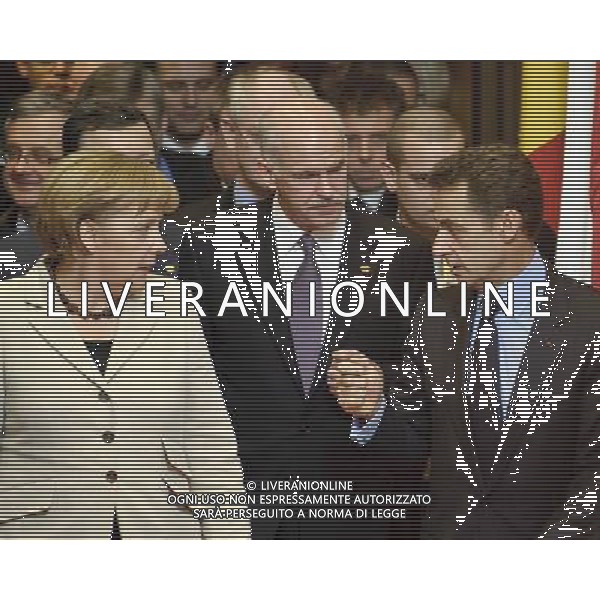 (L-R) German Chancellor Angela Merkel , Greek Prime Minister Giorgos Papandreu, French President Nicolas Sarkozy arrive for European Union leaders\' informal summit on economy in Brussels, Belgium on 2010-02-11 Incontro /Agenzia Aldo Liverani Sas - ITALY ONLY - Summit della commissione europea sulla crisi economica e finanziaria dell\'europa a Bruxelles
