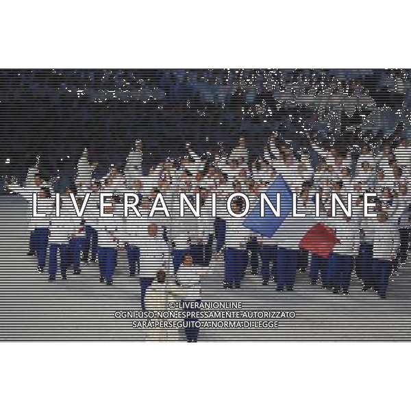 (100212) -- VANCOUVER, Feb. 12, 2010 -- Members of the French delegation parade into the stadium during the opening ceremony for the 2010 Winter Olympic Games inside the BC Place stadium in Vancouver, Canada, on Feb. 12, 2010.Shen Hong) (hy) /Agenzia Aldo Liverani Sas - ITALY ONLY - CERIMONIA D\'APERTURA DEI XXI GIOCHI OLIMPICI INVERNALI OLIMPIADI DI VANCOUVER 2010 - CANADA