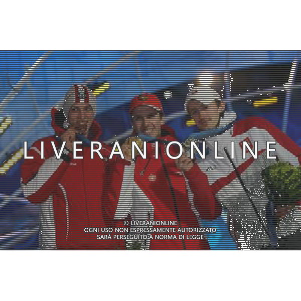 21mi GIOCHI OLIMPICI DI VANCOUVER ( CANADA) specialita\' ski jumping ( salto con gli sci) nella foto: ADAM MALYSZ ( Polonia) - medaglia argento; SIMON AMMANN ( Svizzera) - medaglia oro; GREGOR SCHLIERENZAUER ( Austria) - medaglia bronzo © JERZY KLESZCZ / NEWSPIX.PL - Ag. Aldo Liverani sas ITALY ONLY 
