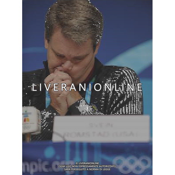 (100213) -- WHISTLER, Feb. 13, 2010 -- Svein Romstadt, the Secretary General of the International Luge Federation (FIL) reacts during a press conference on the the death of Georgian athlete Nodar Kumaritashvili, in Whislter, Canada, Feb. 13, 2010. Kumaritashvili was fatally injured during the final luge training session for the 2010 Olympic Winter Games in the last corner of the track at the Whistler Sliding Centre on February 12, 2010. Chen Kai) /Agenzia Aldo Liverani Sas - ITALY ONLY - 21mi GIOCHI OLIMPICI INVERNALI OLIMPIADI DI VANCOUVER 2010 (CANADA)