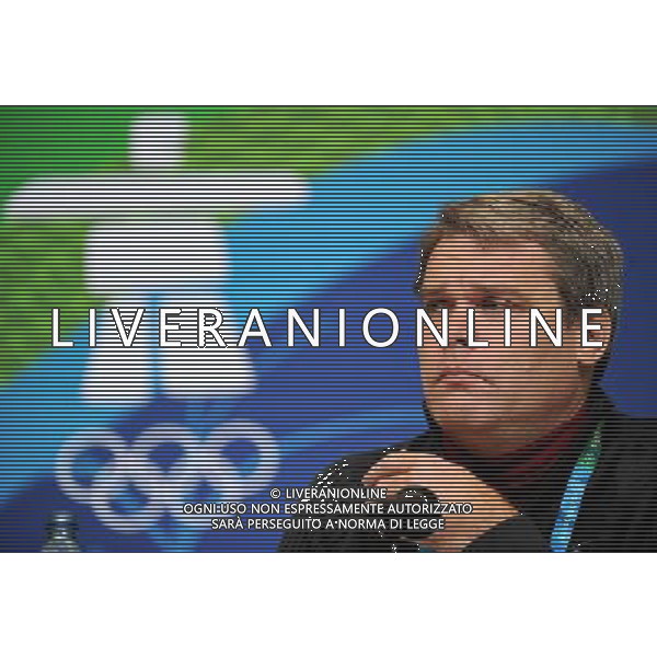 (100213) -- WHISTLER, Feb. 13, 2010 -- Svein Romstadt, the Secretary General of the International Luge Federation (FIL) reacts during a press conference on the the death of Georgian athlete Nodar Kumaritashvili, in Whislter, Canada, Feb. 13, 2010. Kumaritashvili was fatally injured during the final luge training session for the 2010 Olympic Winter Games in the last corner of the track at the Whistler Sliding Centre on February 12, 2010. Chen Kai) /Agenzia Aldo Liverani Sas - ITALY ONLY - 21mi GIOCHI OLIMPICI INVERNALI OLIMPIADI DI VANCOUVER 2010 (CANADA)