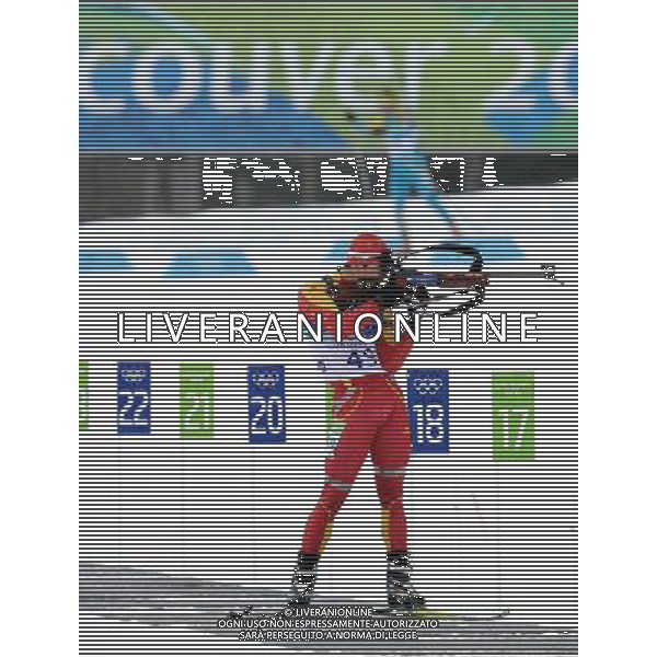 (100214) -- WHISTLER, Feb. 14, 2010 () -- China\'s Zhang Chengye shoots during the men\'s 10km sprint final of biathlon at the 2010 Olympic Winter Games in Whistler Olympic Park, Canada, Feb. 14, 2010. Zhang ranked 32nd. (/Chen Kai) (hy) /Agenzia Aldo Liverani Sas - ITALY ONLY - GIOCHI OLIMPICI INVERNALI - OLIMPIADI VANCOUVER 2010 CANADA