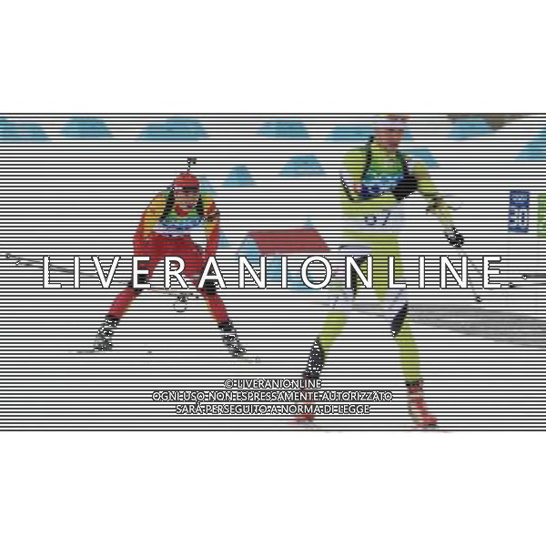 (100214) -- WHISTLER, Feb. 14, 2010 () -- China\'s Zhang Chengye (L) competes during the men\'s 10km sprint final of biathlon at the 2010 Olympic Winter Games in Whistler Olympic Park, Canada, Feb. 14, 2010. Zhang ranked 32nd. (/Chen Kai) (hy) /Agenzia Aldo Liverani Sas - ITALY ONLY - GIOCHI OLIMPICI INVERNALI - OLIMPIADI VANCOUVER 2010 CANADA