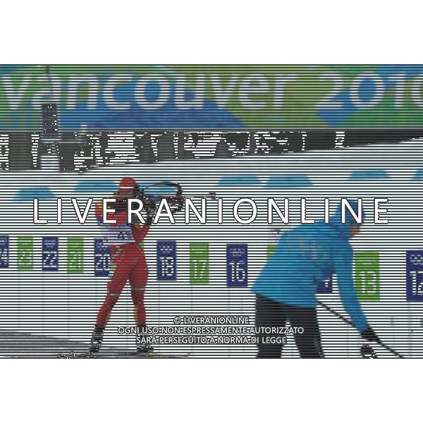 (100214) -- WHISTLER, Feb. 14, 2010 () -- China\'s Zhang Chengye shoots during the men\'s 10km sprint final of biathlon at the 2010 Olympic Winter Games in Whistler Olympic Park, Canada, Feb. 14, 2010. Zhang ranked 32nd. (/Shen Hong) (hy) /Agenzia Aldo Liverani Sas - ITALY ONLY - GIOCHI OLIMPICI INVERNALI - OLIMPIADI VANCOUVER 2010 CANADA