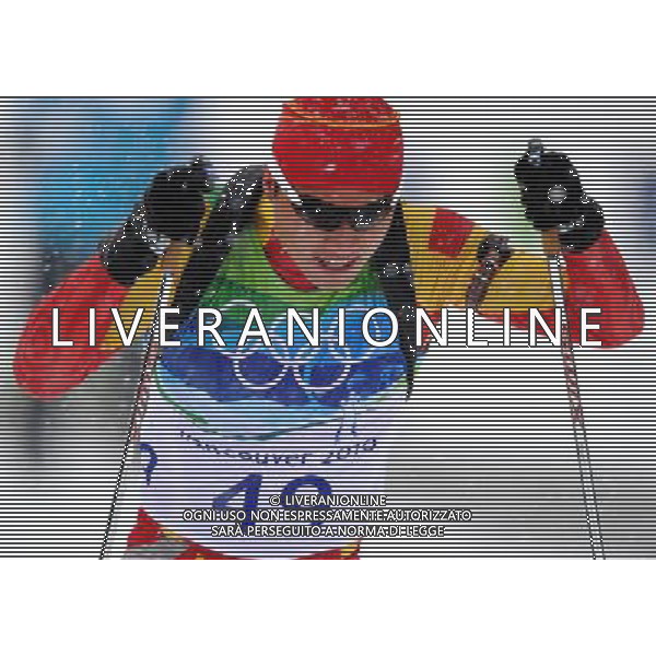 (100214) -- WHISTLER, Feb. 14, 2010 () -- China\'s Zhang Chengye competes during the men\'s 10km sprint final of biathlon at the 2010 Olympic Winter Games in Whistler Olympic Park, Canada, Feb. 14, 2010. Zhang ranked 32nd. (/Shen Hong) (hy) /Agenzia Aldo Liverani Sas - ITALY ONLY - GIOCHI OLIMPICI INVERNALI - OLIMPIADI VANCOUVER 2010 CANADA