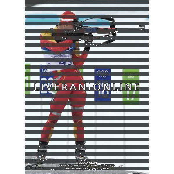 (100214) -- WHISTLER, Feb. 14, 2010 () -- China\'s Zhang Chengye shoots during the men\'s 10km sprint final of biathlon at the 2010 Olympic Winter Games in Whistler Olympic Park, Canada, Feb. 14, 2010. Zhang ranked 32nd. (/Shen Hong) (hy) /Agenzia Aldo Liverani Sas - ITALY ONLY - GIOCHI OLIMPICI INVERNALI - OLIMPIADI VANCOUVER 2010 CANADA