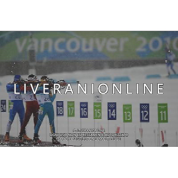 (100214) -- WHISTLER, Feb. 14, 2010 () -- Kazakstan\'s Alexsandr Chervyhkov, Norway\'s Ole Einar and Czech\'s Michal Slesingr (L-R) compete during the men\'s 10km sprint of biathlon at the 2010 Olympic Winter Games in Whistler Olympic Park, Canada, Feb. 14, 2010. (/Shen Hong) /Agenzia Aldo Liverani Sas - ITALY ONLY - GIOCHI OLIMPICI INVERNALI - OLIMPIADI VANCOUVER 2010 CANADA