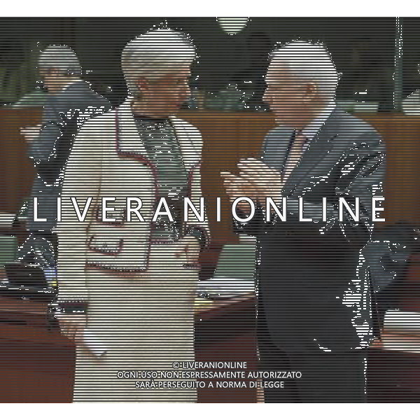 French Minister for Economy, Finance and Employment Christine Lagarde and President of the European Investment Bank (EIB), Belgian Philippe Maystadt (R) at the start of a European finance ministers council, Ecofin meeting in Brussels, Belgium on 2010-02-16 © by Wiktor Dabkowski /Agenzia Aldo Liverani Sas - ITALY ONLY - CONSIGLIO DEI MINISTRI DELLE FINANZE EUROPEI A BRUXELLES