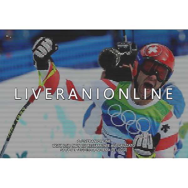 (100215) -- WHISTLER, Feb. 15, 2010 () -- Switzerland\'s Didier Defago jubilates after competing for the men\'s downhill final of Alpine Skiing at the 2010 Winter Olympic Games in Whistler Creekside, Canada, Feb. 15, 2010. Didier Defago claimed the title of the event with 1:54.31. (/Shen Hong) /Agenzia Aldo Liverani Sas - ITALY ONLY - CANADA: 21mi GIOCHI OLIMPICI INVERNALI OLIMPIADI DI VANCOUVER 2010 - SPECIALITA\' GARA DI SCI ALPINO DISCESA LIBERA MASCHILE
