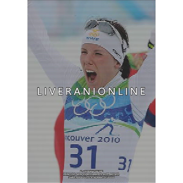(100215) -- WHISTLER, Feb. 15, 2010 () -- Sweden\'s Charlotte Kalla reacts after the women\'s Cross-Country Skiing 10km free at the 2010 Winter Olympic Games in Whistler Olympic Park, Canada, Feb. 15, 2010. Kalla won the gold of the event with 24:58.4. (/Chen Kai) /Agenzia Aldo Liverani Sas - ITALY ONLY - CANADA: 21mi GIOCHI OLIMPICI DI VANCOUVER 2010 - SPECIALITA\' GARA FEMMINILE CROSS COUNTRY (SCI DI FONDO A TECNICA LIBERA) 10 KM.