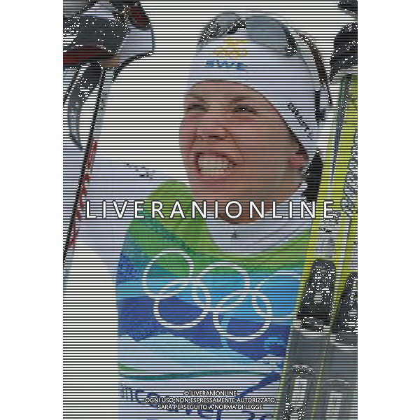 (100215) -- WHISTLER, Feb. 15, 2010 () -- Sweden\'s Charlotte Kalla reacts after the women\'s Cross-Country Skiing 10km free at the 2010 Winter Olympic Games in Whistler Olympic Park, Canada, Feb. 15, 2010. Kalla won the gold of the event with 24:58.4. (/Chen Kai) /Agenzia Aldo Liverani Sas - ITALY ONLY - CANADA: 21mi GIOCHI OLIMPICI DI VANCOUVER 2010 - SPECIALITA\' GARA FEMMINILE CROSS COUNTRY (SCI DI FONDO A TECNICA LIBERA) 10 KM.
