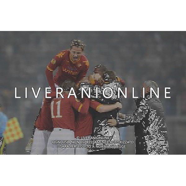 Roma - 25/02/2010 - Stadio Olimpico - Uefa Europa League 2009/2010 - Ritorno dei sedicesimi di finale - AS Roma vs Panathinaikos - nella foto: l\'esultanza del gruppo dopo il gol di John Arne RIISE ph. Corradetti / ©Aldo LIVERANI Sas