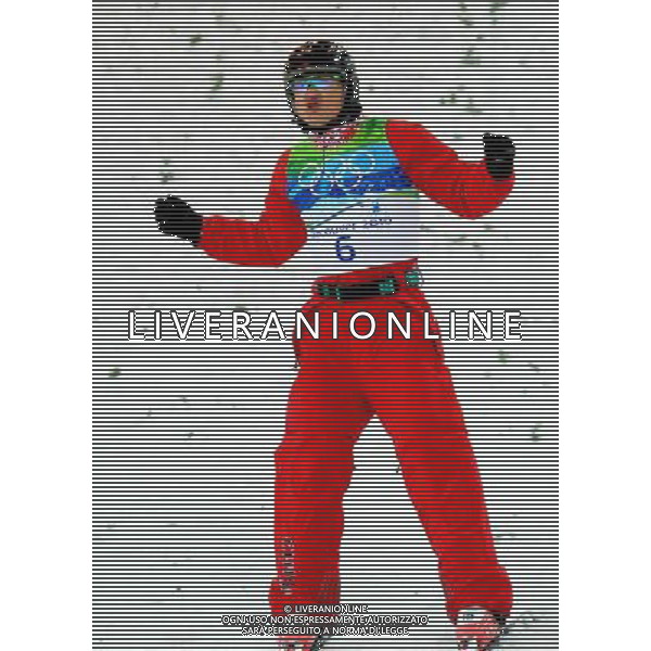 (100225) -- VANCOUVER, Feb. 25, 2010 () -- China\'s Liu Zhongqing reacts after his final jump during the men\'s aerials final of Freestyle Skiing at the 2010 Winter Olympic Games in Cypress Mountain, Canada, Feb. 25, 2010. Liu Zhongqing won a bronze medal of the event with 242.53 points. (/Shen Hong) /Agenzia Aldo Liverani Sas - ITALY ONLY - CANADA: 21mi GIOCHI OLIMPICI INVERNALI OLIMPIADI DI VANCOUVER 2010