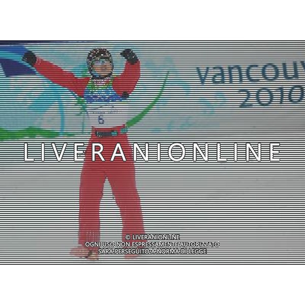 (100225) -- VANCOUVER, Feb. 25, 2010 () -- China\'s Liu Zhongqing celebrates after his final jump during the men\'s aerials final of Freestyle Skiing at the 2010 Winter Olympic Games in Cypress Mountain, Canada, Feb. 25, 2010. Liu Zhongqing won a bronze medal of the event with 242.53 points. (/Xu Jiajun) /Agenzia Aldo Liverani Sas - ITALY ONLY - CANADA: 21mi GIOCHI OLIMPICI INVERNALI OLIMPIADI DI VANCOUVER 2010