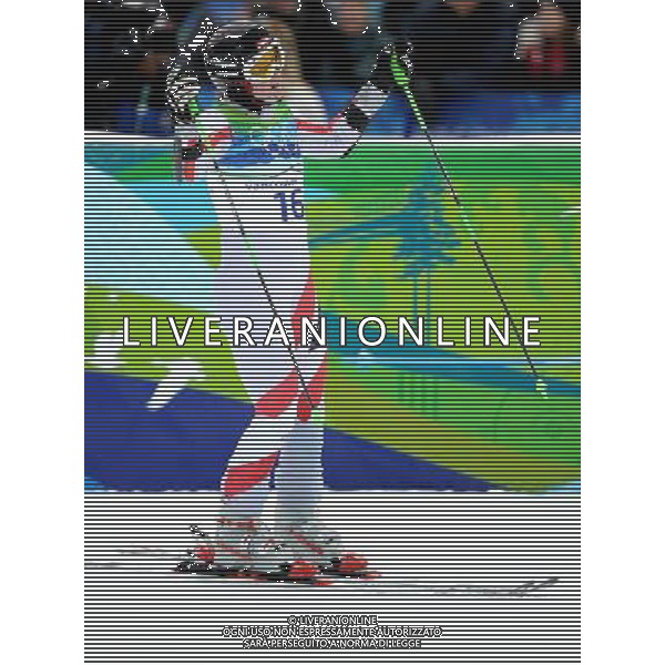 (100225) -- WHISTLER, Feb. 25, 2010 () -- Austria\'s Elisabeth Goergl reacts during the women\'s giant slalom of Alpine Skiing at the 2010 Winter Olympic Games in Whistler, Canada, Feb. 25, 2010. Elisabeth Goergl won a bronze medal of the event with a total time of 2 minutes and 27.25 seconds. (/Chen Kai) /Agenzia Aldo Liverani Sas - ITALY ONLY - CANADA: 21mi GIOCHI OLIMPICI INVERNALI OLIMPIADI DI VANCOUVER 2010
