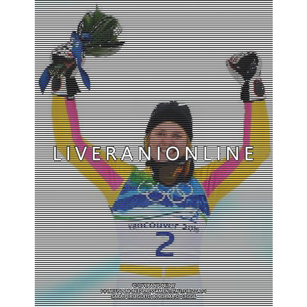(100225) -- WHISTLER, Feb. 25, 2010 () -- Germany\'s Viktoria Rebensburg reacts after the women\'s giant slalom of Alpine Skiing at the 2010 Winter Olympic Games in Whistler, Canada, Feb. 25, 2010. Viktoria Rebensburg claimed the title of the event with a total time of 2 minutes and 27.11 seconds. (/Chen Kai) /Agenzia Aldo Liverani Sas - ITALY ONLY - CANADA: 21mi GIOCHI OLIMPICI INVERNALI OLIMPIADI DI VANCOUVER 2010