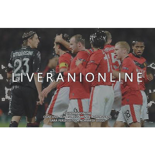 Champions League 2009/2010 Ottavi di Finale Ritorno Manchester - 10.03.2010 Manchester United-Milan Nella Foto: ESULTANZA DOPO IL GOL DI WAYNE ROONEY DEL 1-0 /Ph.Vitez-Ag. Aldo Liverani