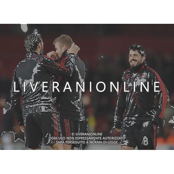 Champions League 2009/2010 Ottavi di Finale Ritorno Manchester - 10.03.2010 Manchester United-Milan Nella Foto:FAVALLI GIUSEPPE-BECKHAM DAVID-GATTUSO GENNARO SCHERZANO /Ph.Vitez-Ag. Aldo Liverani