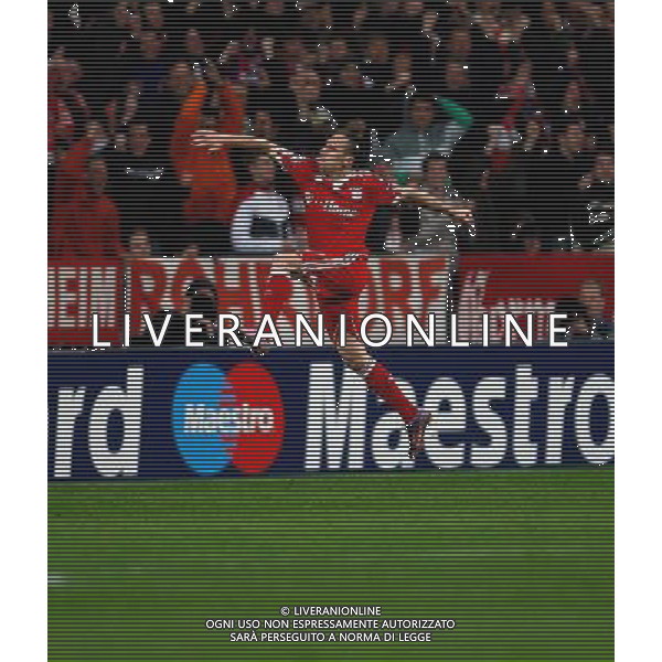CHAMPIONS LEAUGUE BAYERN MONACO MANCHESTER UNITED QUARTI DI FINALE CALCIO Fussball, 30.03.2010, International, UEFA Champions League, Saison 2009/2010, 1/4-Finale, Hinspiel FC Bayern MŸnchen - Manchester United, 2 : 1 nella foto l\'esultanza dopo il gol di Franck Ribery ph.firo/AG ALDO LIVERANI SAS - only italy