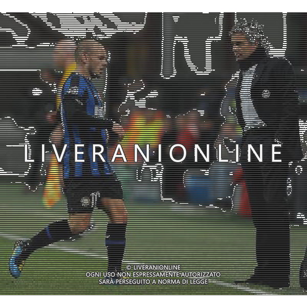 Champions League 2009/2010 Quarti di Finale Andata Milano - 31.03.2010 Inter-CSKA Mosca Nella Foto:SNEIJDER WESLEY-MOURINHO JOSE\' /Ph.Vitez-Ag. Aldo Liverani