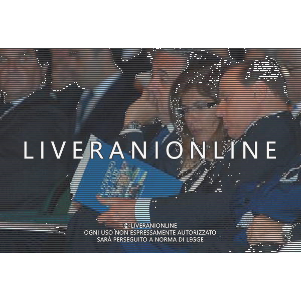 PARMA 10/4/2010 PER I 100 ANNI DI CONFINDUSTRIA, CONVEGNO: \'LIBERTA\' E BENESSERE. L\' ITALIA AL FUTURO\' NELLA FOTO SILVIO BERLUSCONI ED EMMA MARCEGAGLIA FOTO ROMANO/AG ALDO LIVERANI