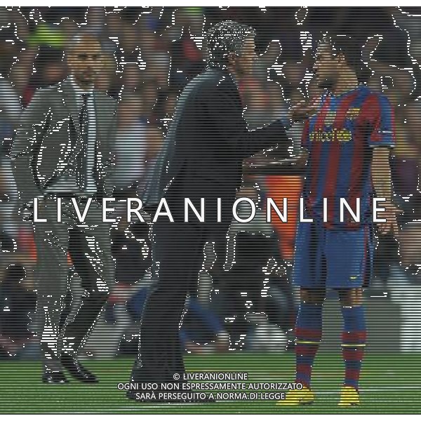 Champions League 2009/2010 Semifinale Ritorno Barcellona - 28.04.2010 Barcellona-Inter Nella Foto:MOURINHO JOSE\'-DANIEL ALVES-GUARDIOLA JOSEP /Ph.Vitez-Ag. Aldo Liverani