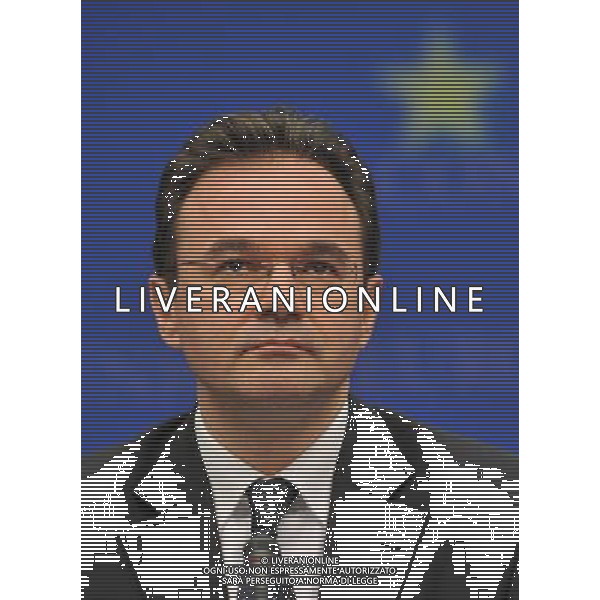 (100502) -- BRUSSELS, May 2, 2010 -- Greek Finance Minister George Papaconstantinou attends a press conference after Eurogroup finance ministers meeting in Brussels, capital of Belgium on May 2, 2010. Eurozone finance ministers agreed on Sunday to activate the aid package for Greece, offering along with the International Monetary Fund (IMF) 110 billion euros to the debt-laden country in the next three years. Wu Wei) (zw) ©Photoshot/Agenzia Aldo Liverani Sas - ITALY ONLY - BRUXELLES: MEETING STRAORDINARIO EUROPEO DEI MINISTRI DELLE FINANZE DELL\'EUROGRUPPO SULLA CRISI FINANZIARIA E GLI AIUTI ALLA GRECIA