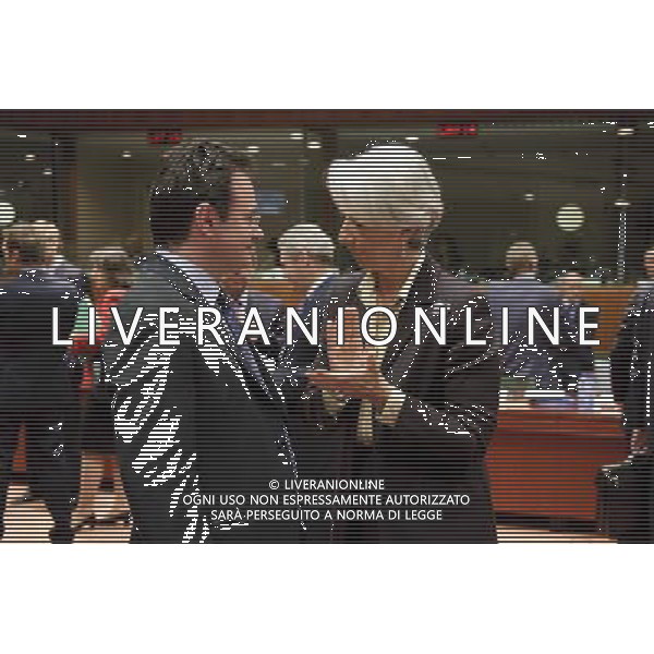Greek Finance Minister George Papaconstantinou (L) and French Minister for Economy Christine Lagarde during finance ministers meeting at the European Council in Brussels, Belgium on 2010-05-18 © by Wiktor Dabkowski ©Photoshot/Agenzia Aldo Liverani Sas - ITALY ONLY - MEETING DEI MINISTRI DELLE FINANZE DELL\'EUROZONA AL CONSIGLIO EUROPEO A BRUXELLES IN BELGIO