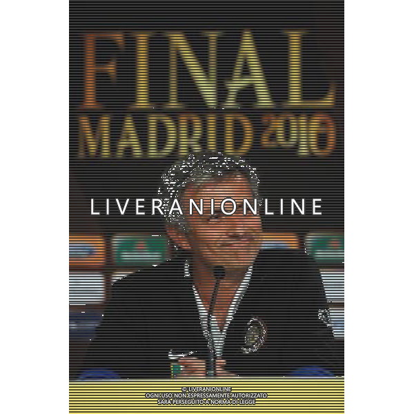 MADRID, SPAIN - MAY 21: In the handout image provided by UEFA, coach Jose Mourinho looks on during the Inter Milan Press Conference prior to the UEFA Champions League Final match versus Bayern Munich at the Estadio Santiago Bernabeu on May 21, 2010 in Madrid, Spain. (Photo by UEFA/UEFA) /Agenzia Aldo Liverani Sas - ITALY ONLY - MADRID SPAGNA: CONFERENZA STAMPA INTER IN VISTA DELLA FINALE DI CHAMPIONS LEAGUE DI MADRID CONTRO IL BAYERN MONACO *** Local Caption *** Jose Mourinho