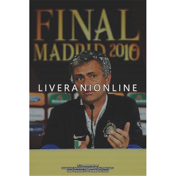 MADRID, SPAIN - MAY 21: In the handout image provided by UEFA, coach Jose Mourinho looks on during the Inter Milan Press Conference prior to the UEFA Champions League Final match versus Bayern Munich at the Estadio Santiago Bernabeu on May 21, 2010 in Madrid, Spain. (Photo by UEFA/UEFA) /Agenzia Aldo Liverani Sas - ITALY ONLY - MADRID SPAGNA: CONFERENZA STAMPA INTER IN VISTA DELLA FINALE DI CHAMPIONS LEAGUE DI MADRID CONTRO IL BAYERN MONACO *** Local Caption *** Jose Mourinho