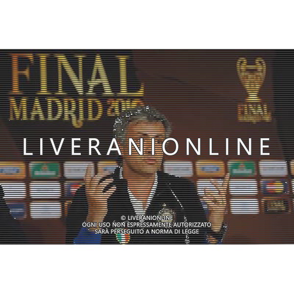 MADRID, SPAIN - MAY 21: In the handout image provided by UEFA, coach Jose Mourinho looks on during the Inter Milan Press Conference prior to the UEFA Champions League Final match versus Bayern Munich at the Estadio Santiago Bernabeu on May 21, 2010 in Madrid, Spain. (Photo by UEFA/UEFA) /Agenzia Aldo Liverani Sas - ITALY ONLY - MADRID SPAGNA: CONFERENZA STAMPA INTER IN VISTA DELLA FINALE DI CHAMPIONS LEAGUE DI MADRID CONTRO IL BAYERN MONACO *** Local Caption *** Jose Mourinho