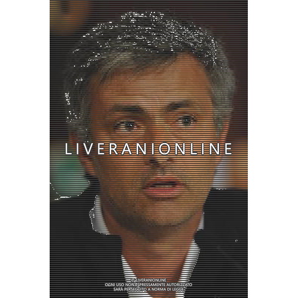 MADRID, SPAIN - MAY 21: In the handout image provided by UEFA, coach Jose Mourinho looks on during the Inter Milan Press Conference prior to the UEFA Champions League Final match versus Bayern Munich at the Estadio Santiago Bernabeu on May 21, 2010 in Madrid, Spain. (Photo by UEFA/UEFA) /Agenzia Aldo Liverani Sas - ITALY ONLY - MADRID SPAGNA: CONFERENZA STAMPA INTER IN VISTA DELLA FINALE DI CHAMPIONS LEAGUE DI MADRID CONTRO IL BAYERN MONACO *** Local Caption *** Jose Mourinho