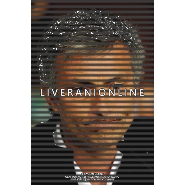 MADRID, SPAIN - MAY 21: In the handout image provided by UEFA, coach Jose Mourinho looks on during the Inter Milan Press Conference prior to the UEFA Champions League Final match versus Bayern Munich at the Estadio Santiago Bernabeu on May 21, 2010 in Madrid, Spain. (Photo by UEFA/UEFA) /Agenzia Aldo Liverani Sas - ITALY ONLY - MADRID SPAGNA: CONFERENZA STAMPA INTER IN VISTA DELLA FINALE DI CHAMPIONS LEAGUE DI MADRID CONTRO IL BAYERN MONACO *** Local Caption *** Jose Mourinho