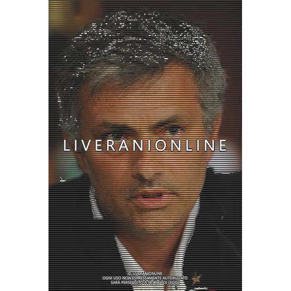 MADRID, SPAIN - MAY 21: In the handout image provided by UEFA, coach Jose Mourinho looks on during the Inter Milan Press Conference prior to the UEFA Champions League Final match versus Bayern Munich at the Estadio Santiago Bernabeu on May 21, 2010 in Madrid, Spain. (Photo by UEFA/UEFA) /Agenzia Aldo Liverani Sas - ITALY ONLY - MADRID SPAGNA: CONFERENZA STAMPA INTER IN VISTA DELLA FINALE DI CHAMPIONS LEAGUE DI MADRID CONTRO IL BAYERN MONACO *** Local Caption *** Jose Mourinho