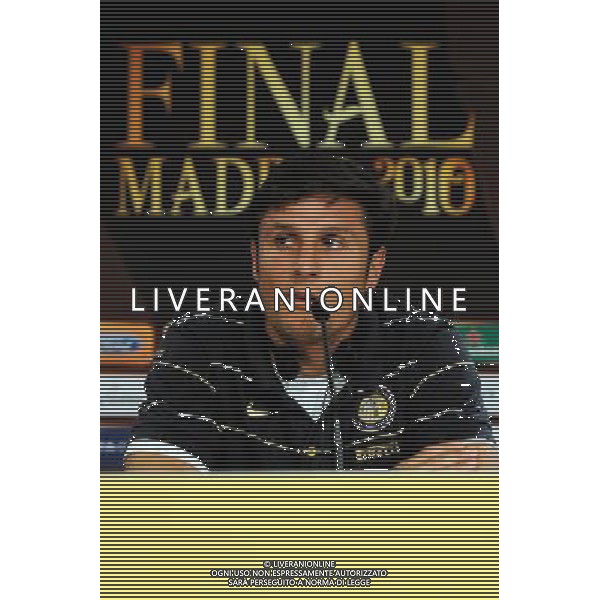 MADRID, SPAIN - MAY 21: In the handout image provided by UEFA, Javier Zanetti looks on during the Inter Milan Press Conference prior to the UEFA Champions League Final match versus Bayern Munich at the Estadio Santiago Bernabeu on May 21, 2010 in Madrid, Spain. (Photo by UEFA/UEFA) /Agenzia Aldo Liverani Sas - ITALY ONLY - MADRID SPAGNA: CONFERENZA STAMPA INTER IN VISTA DELLA FINALE DI CHAMPIONS LEAGUE DI MADRID CONTRO IL BAYERN MONACO *** Local Caption *** Javier Zanetti