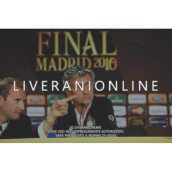MADRID, SPAIN - MAY 21: In the handout image provided by UEFA, coach Jose Mourinho answers questions during the Inter Milan Press Conference prior to the UEFA Champions League Final match versus Bayern Munich at the Estadio Santiago Bernabeu on May 21, 2010 in Madrid, Spain. (Photo by UEFA/UEFA) /Agenzia Aldo Liverani Sas - ITALY ONLY - MADRID SPAGNA: CONFERENZA STAMPA INTER IN VISTA DELLA FINALE DI CHAMPIONS LEAGUE DI MADRID CONTRO IL BAYERN MONACO *** Local Caption *** Jose Mourinho