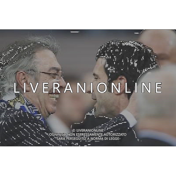 Internazionale Milan\'s President Massimo Moratti (l) and Luis Figo celebrate the victory in the UEFA Champions League final. May 22, 2010. (ALTERPHOTOS/Alvaro Hernandez) /Agenzia Aldo Liverani Sas - ITALY ONLY - Bayern Monaco- FC Inter Finale Champions League 2009/2010 Madrid (Stadio Santiago Bernabeu)