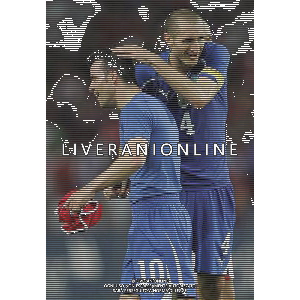Svizzera - Italia Amichevole Nazionale Pre-mondiale a Ginevra 05/06/2010 nella foto antonio di natale e giorgio chiellini a fine parita ©Luzzani/Agenzia Aldo Liverani Sas